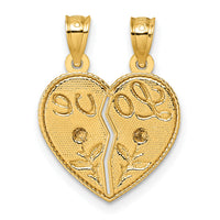 14k Two-tone Break Apart Heart With Love And Roses Pendant-K10006