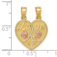 14k Two-tone Break Apart Heart With Love And Roses Pendant-K10006