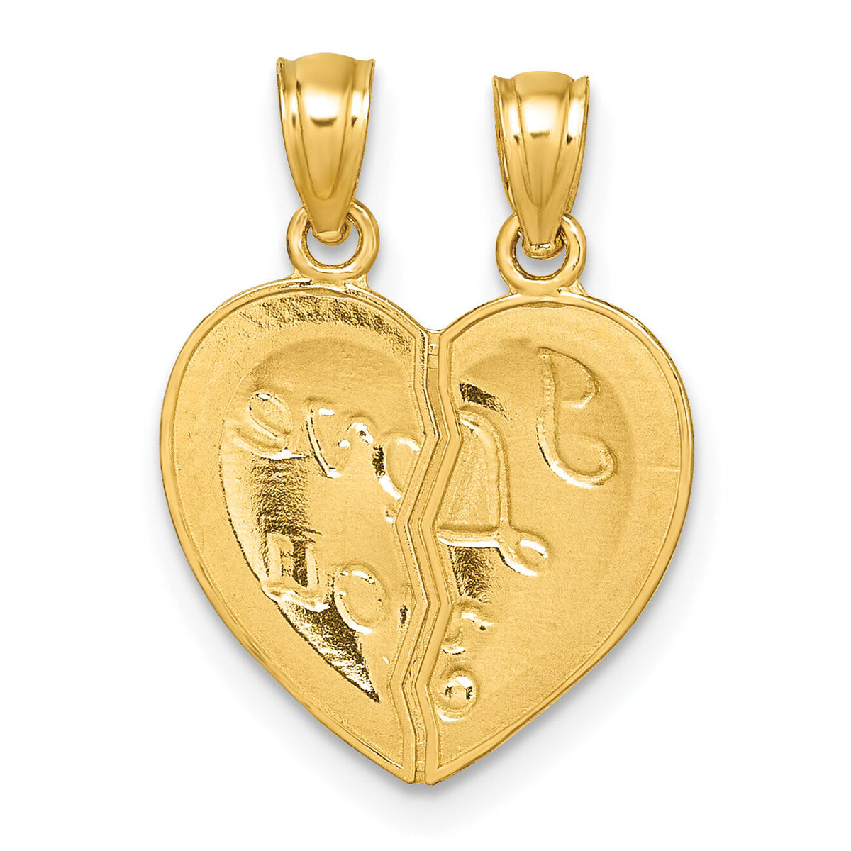 14k Polished Diamond-cut LOVE YOU Heart Break Apart Pendant-K10007