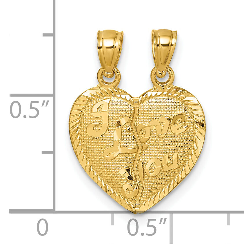 14k Polished Diamond-cut LOVE YOU Heart Break Apart Pendant-K10007