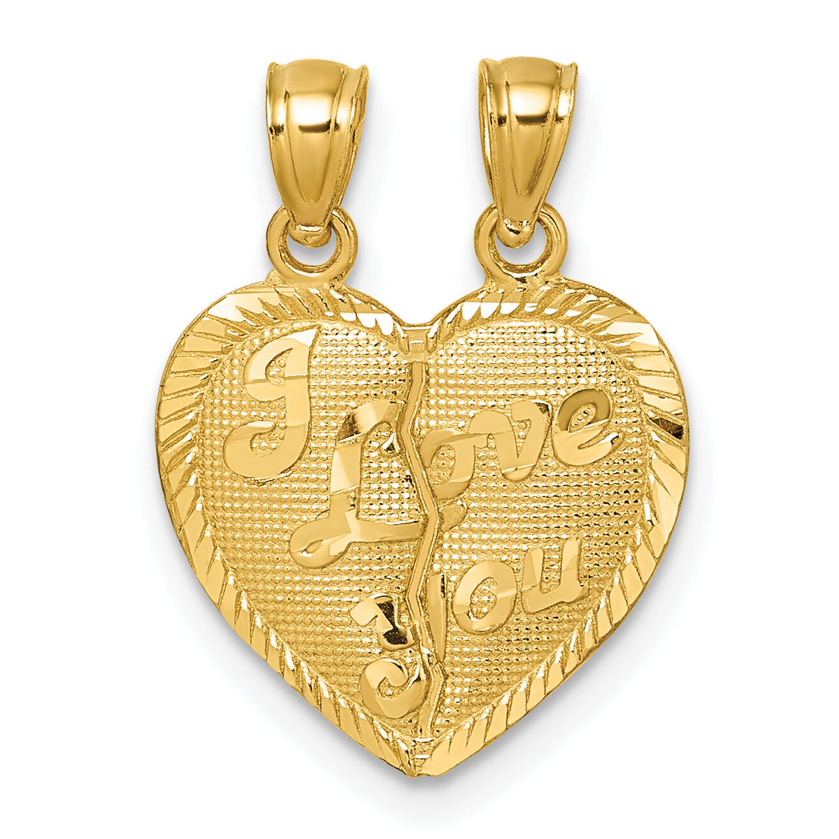 14k Polished Diamond-cut LOVE YOU Heart Break Apart Pendant-K10007
