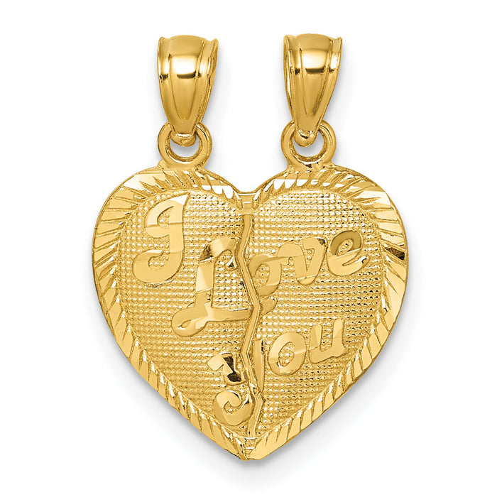 14k Polished Diamond-cut LOVE YOU Heart Break Apart Pendant-K10007