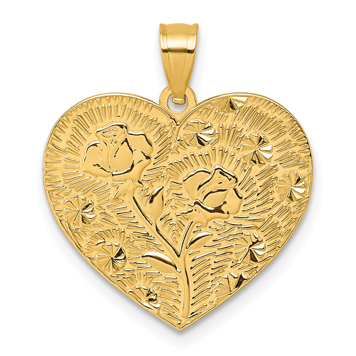 14k Polished and Textured Flower Rose Mother's Love Heart Pendant-K10010
