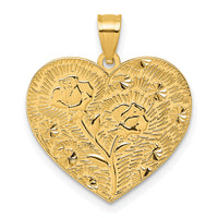 14k Polished and Textured Flower Rose Mother's Love Heart Pendant-K10010