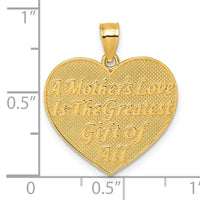 14k Polished and Textured Flower Rose Mother's Love Heart Pendant-K10010