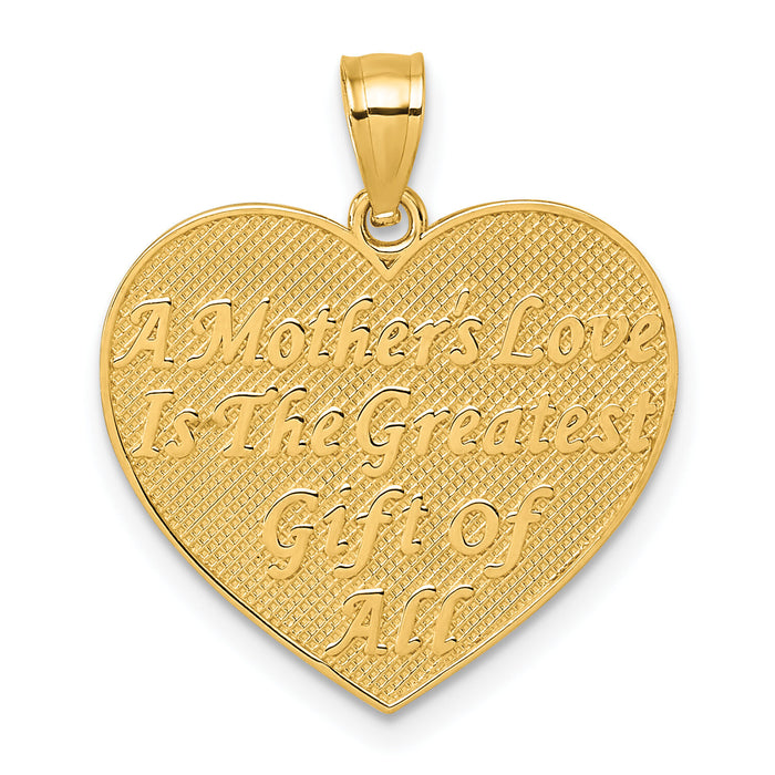 14k Polished and Textured Flower Rose Mother's Love Heart Pendant-K10010