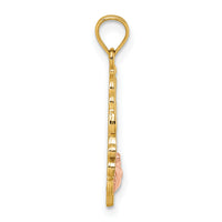14k Two-tone & White Rhodium Polished Grandma Rose Oval Pendant-K10011