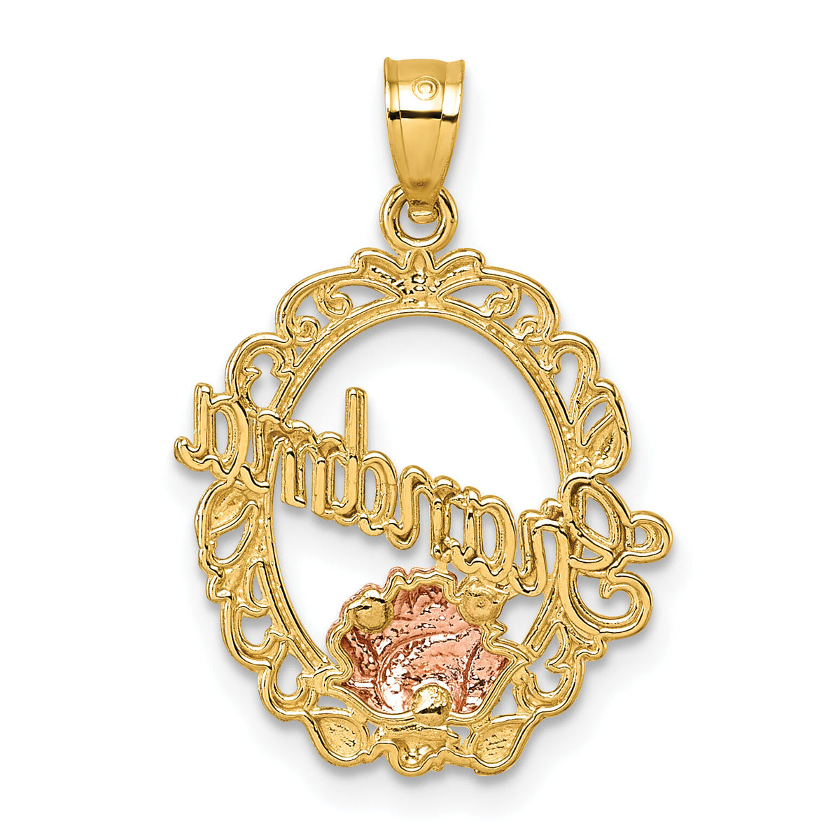 14k Two-tone & White Rhodium Polished Grandma Rose Oval Pendant-K10011