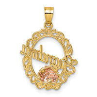 14k Two-tone & White Rhodium Polished Grandma Rose Oval Pendant-K10011