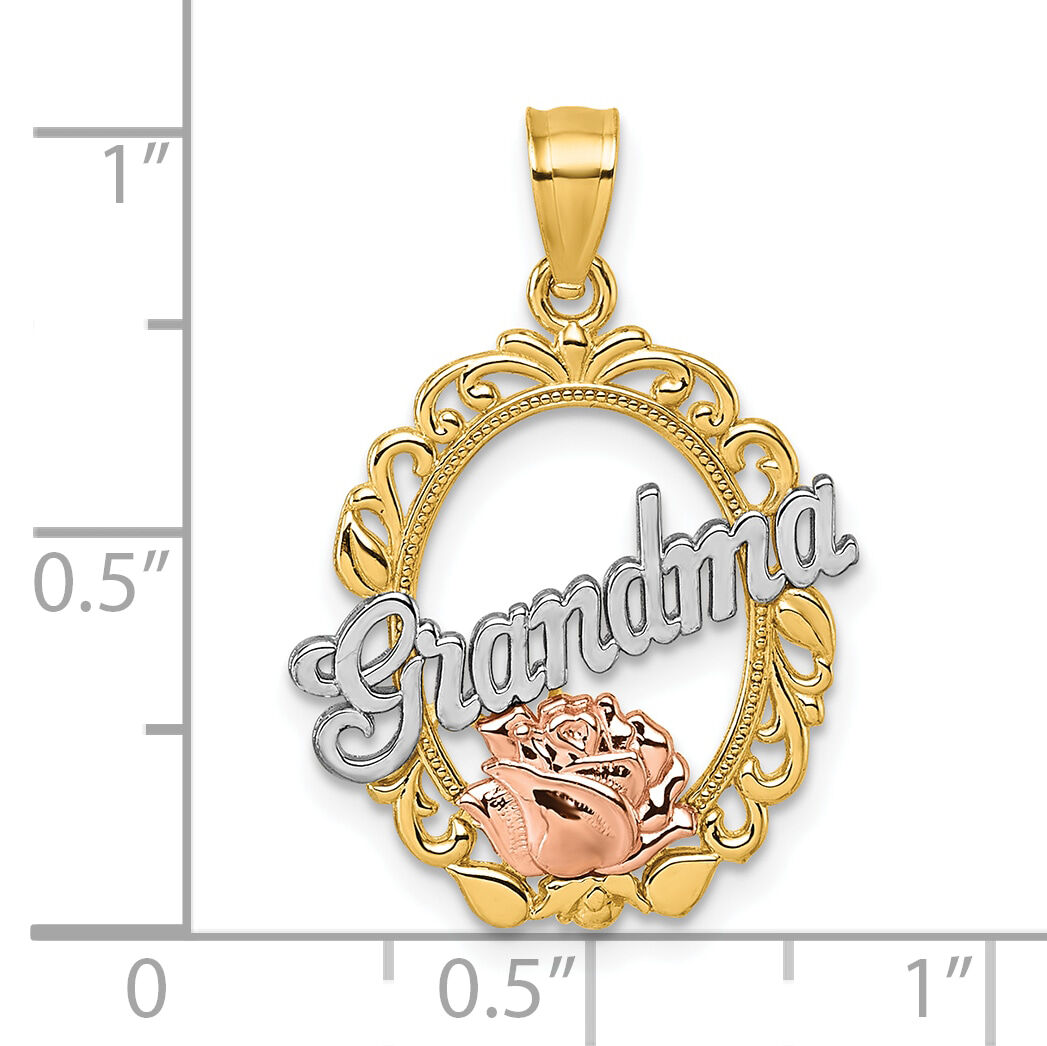14k Two-tone & White Rhodium Polished Grandma Rose Oval Pendant-K10011