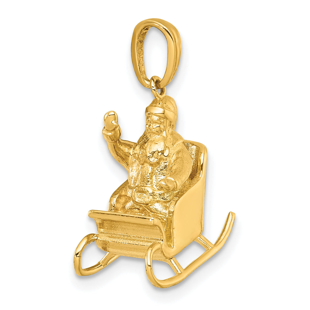 14k Polished 3-D Santa In Sleigh Waving Charm-K10013