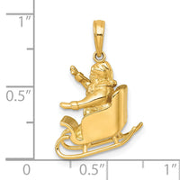 14k Polished 3-D Santa In Sleigh Waving Charm-K10013