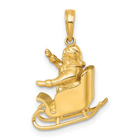 14k Polished 3-D Santa In Sleigh Waving Charm-K10013