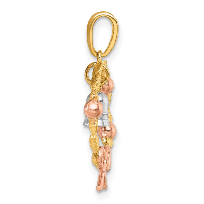 14k Two-tone with Rose-plating Polished Wreath With Bell Charm-K10014