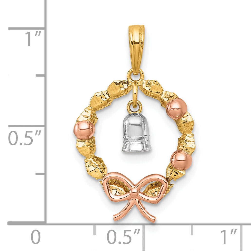 14k Two-tone with Rose-plating Polished Wreath With Bell Charm-K10014