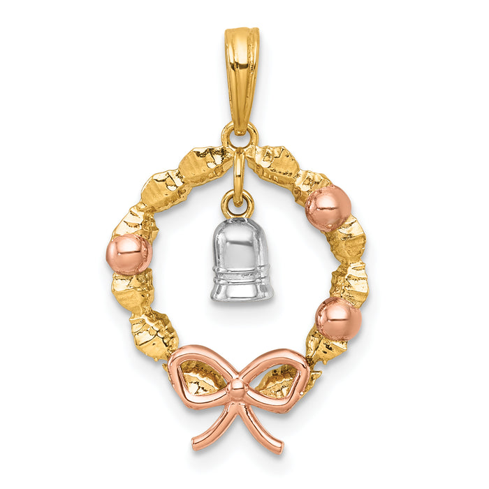 14k Two-tone with Rose-plating Polished Wreath With Bell Charm-K10014