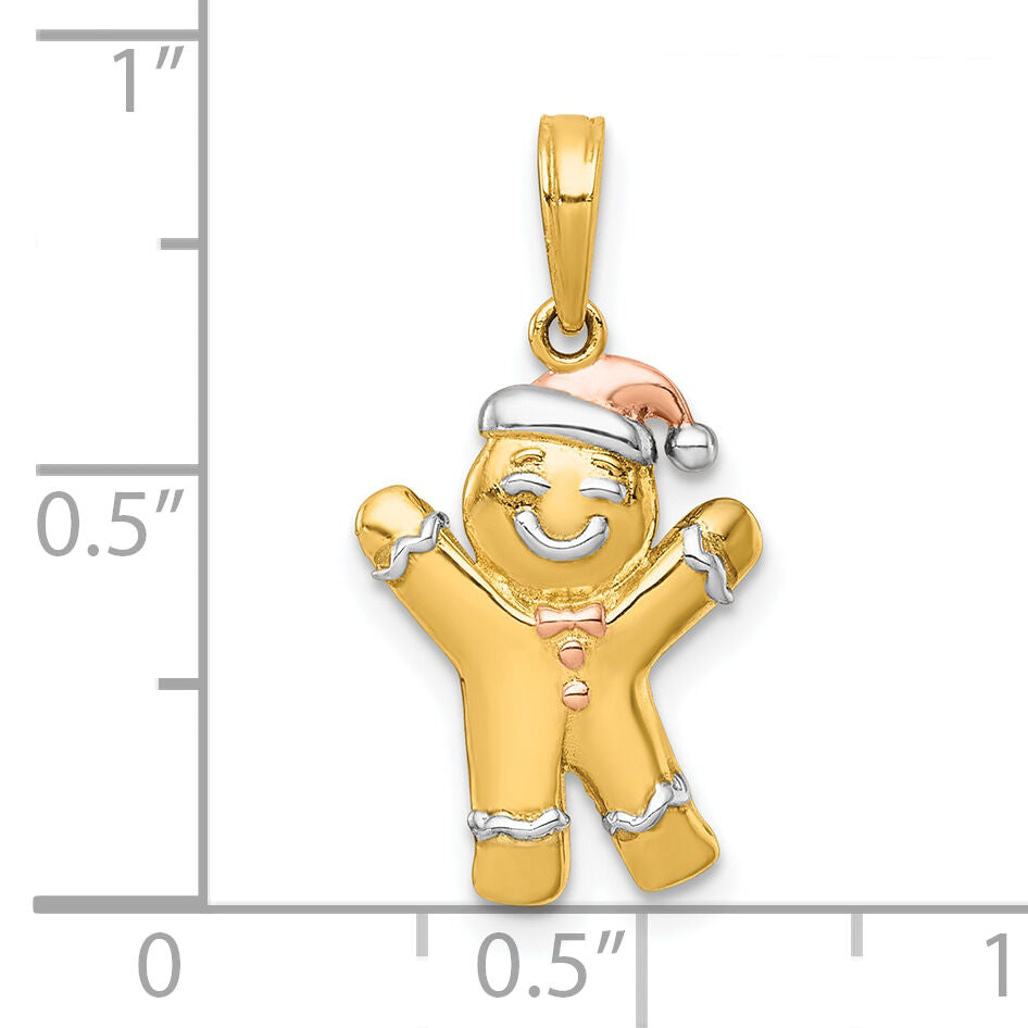 14k with White Rhodium and Rose-plating Polished Gingerbread Man Charm-K10015