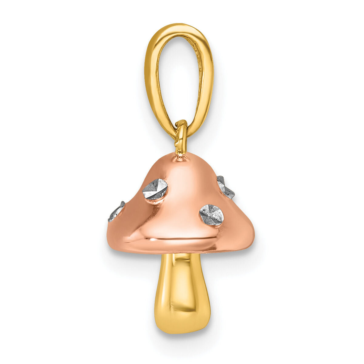 14k with White Rhodium and Rose-plating Polished 3-D Mushroom Charm-K10017
