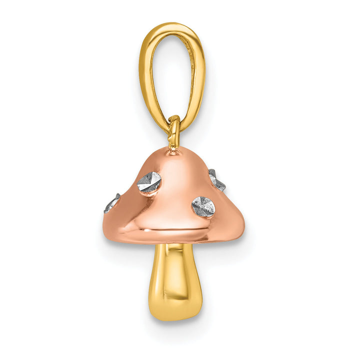 14k with White Rhodium and Rose-plating Polished 3-D Mushroom Charm-K10017