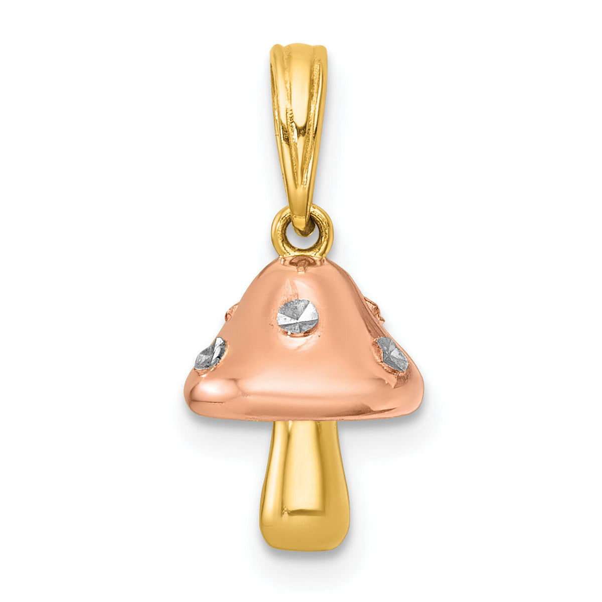 14k with White Rhodium and Rose-plating Polished 3-D Mushroom Charm-K10017