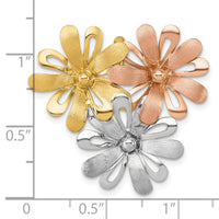 14k w/ White and Rose Rhodium Brushed Polished Flower Chain Slide Pendant-K10018