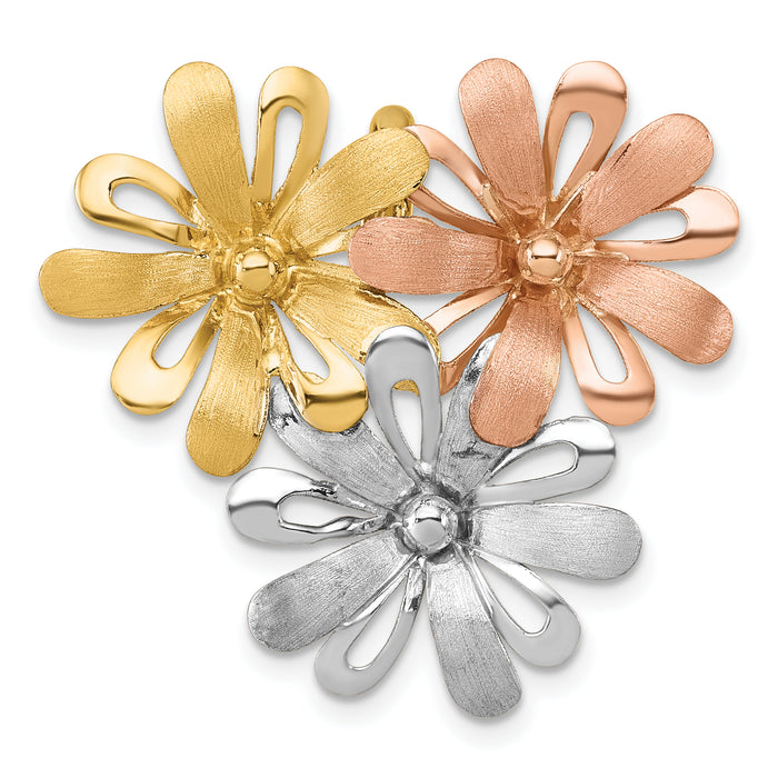 14k w/ White and Rose Rhodium Brushed Polished Flower Chain Slide Pendant-K10018