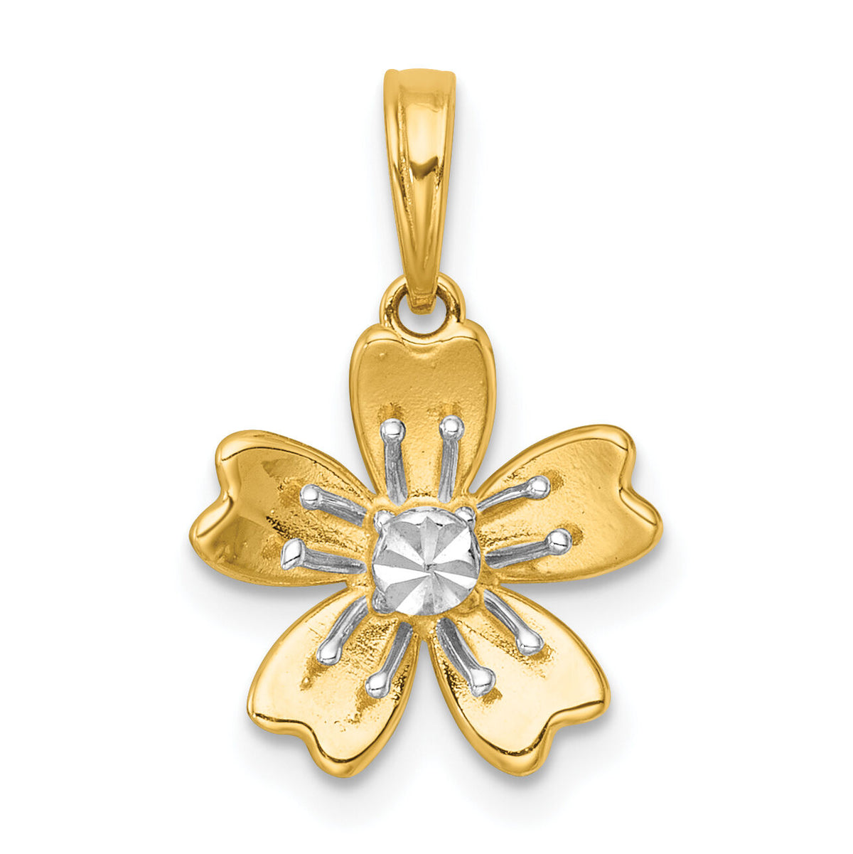 14k with White Rhodium Polished Blooming Flower Charm-K10020