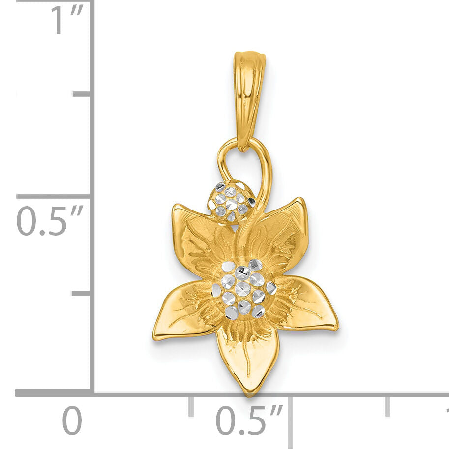 14k with White Rhodium Polished Blooming Flower Charm-K10021