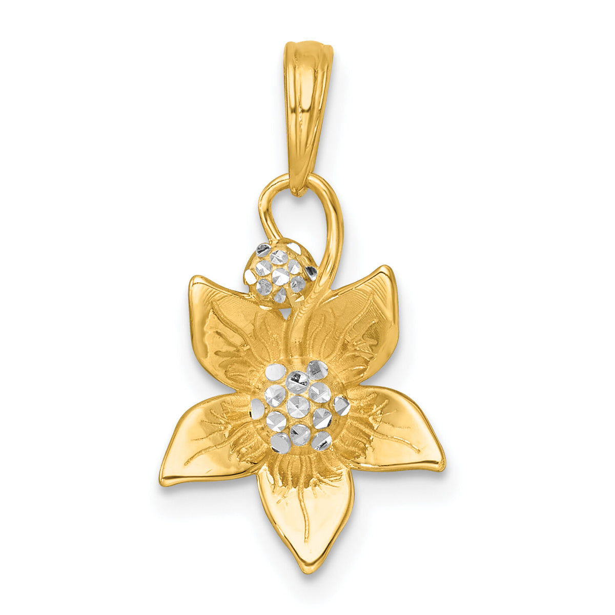 14k with White Rhodium Polished Blooming Flower Charm-K10021