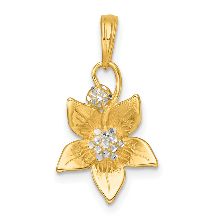 14k with White Rhodium Polished Blooming Flower Charm-K10021