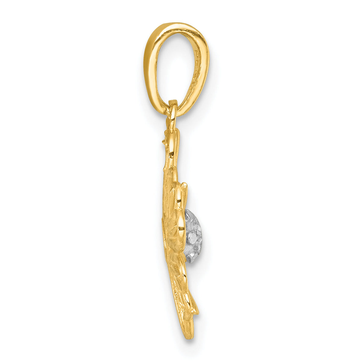 14k with White Rhodium Polished Fancy Flower Charm-K10022