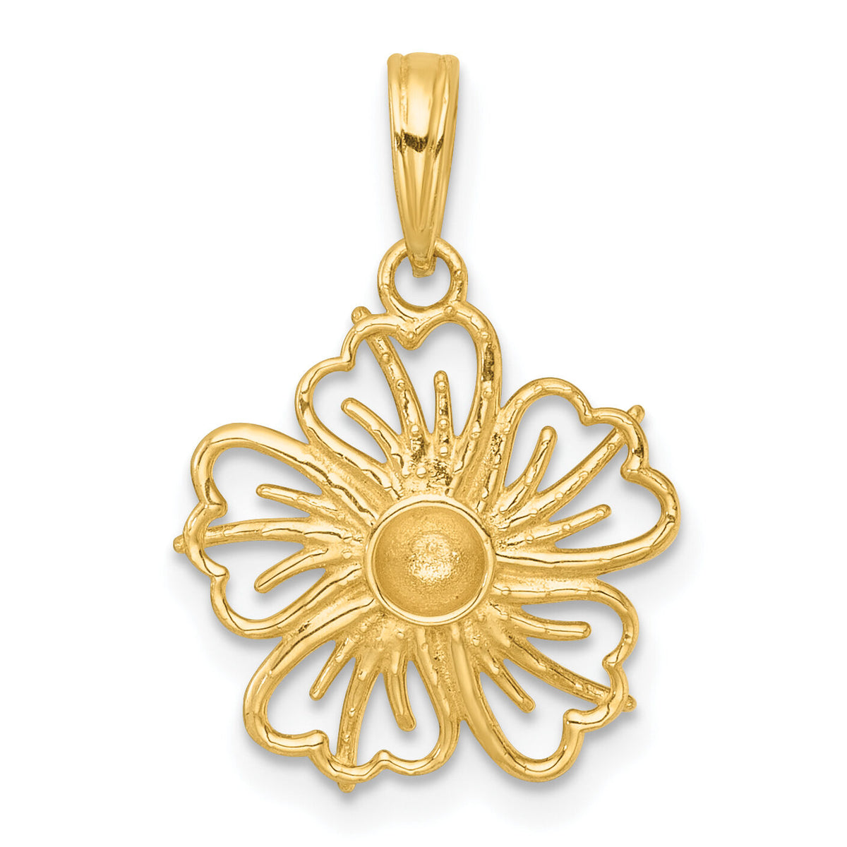 14k with White Rhodium Polished Fancy Flower Charm-K10022