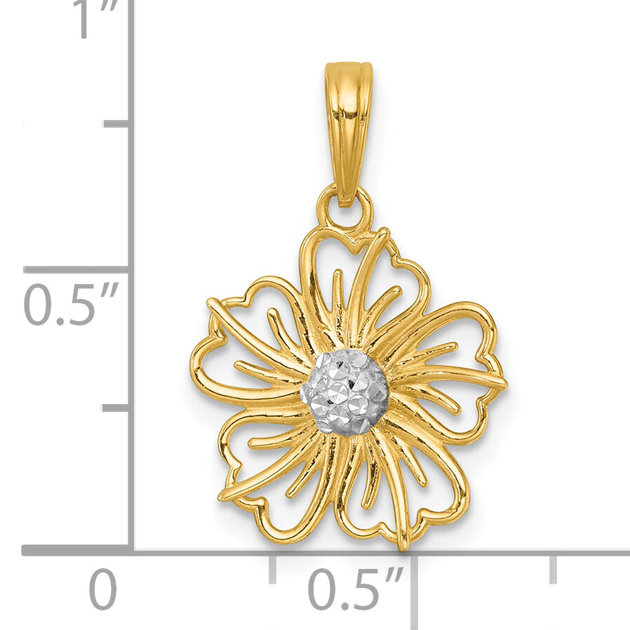 14k with White Rhodium Polished Fancy Flower Charm-K10022