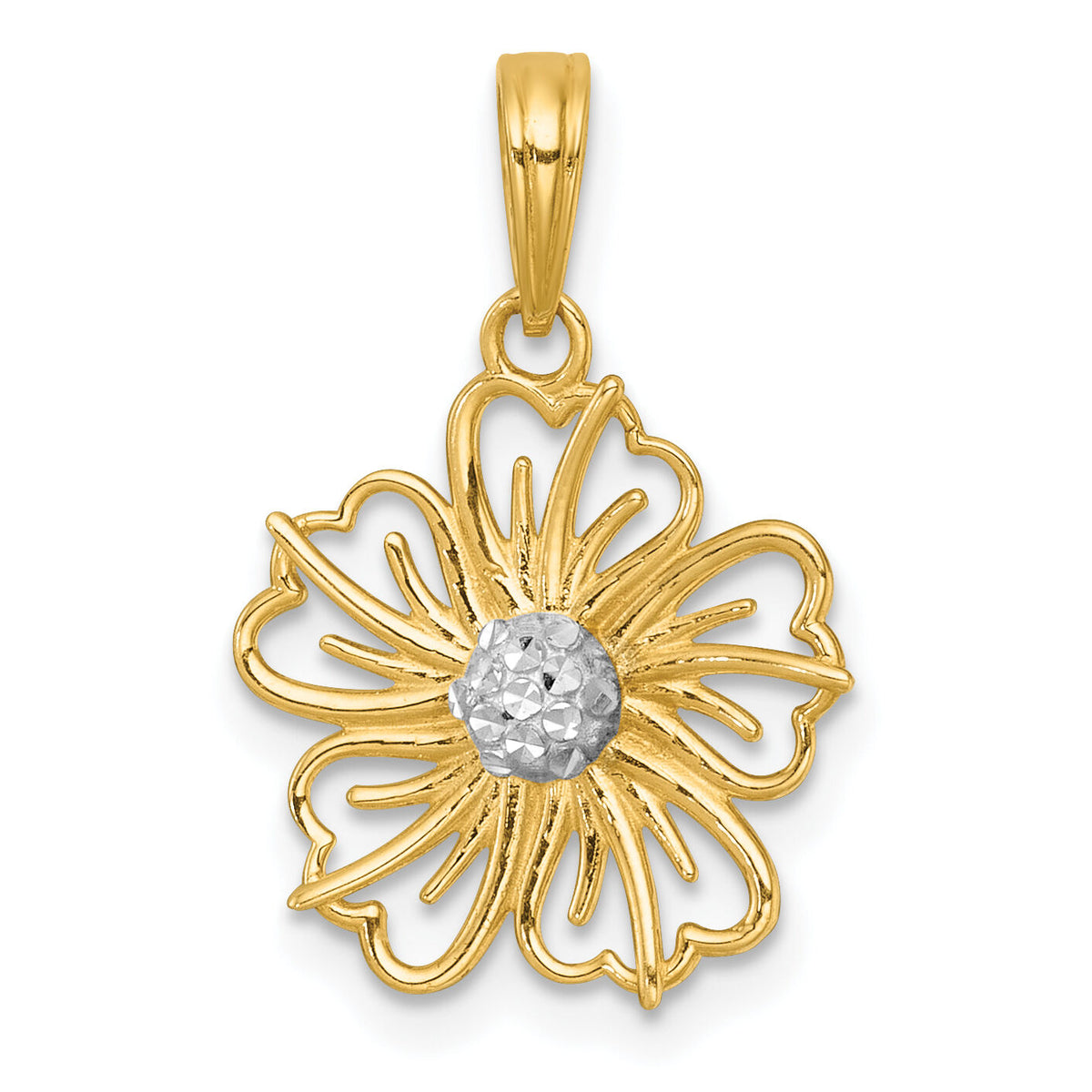 14k with White Rhodium Polished Fancy Flower Charm-K10022