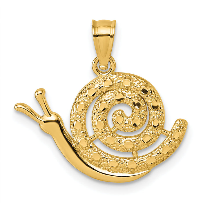14k Polished Textured and D/C Snail Pendant-K10023
