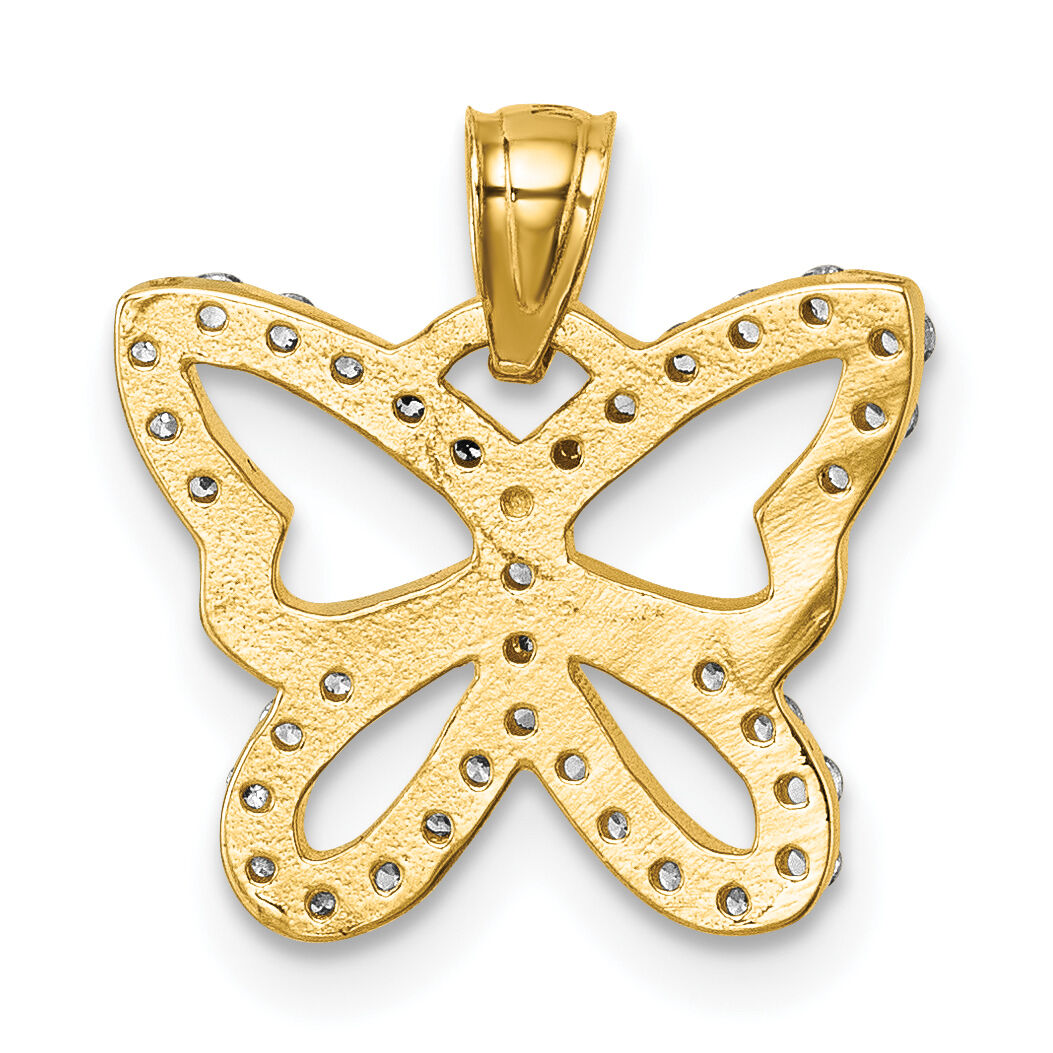 14k Polished CZ Open Wing Butterfly Pendant-K10024