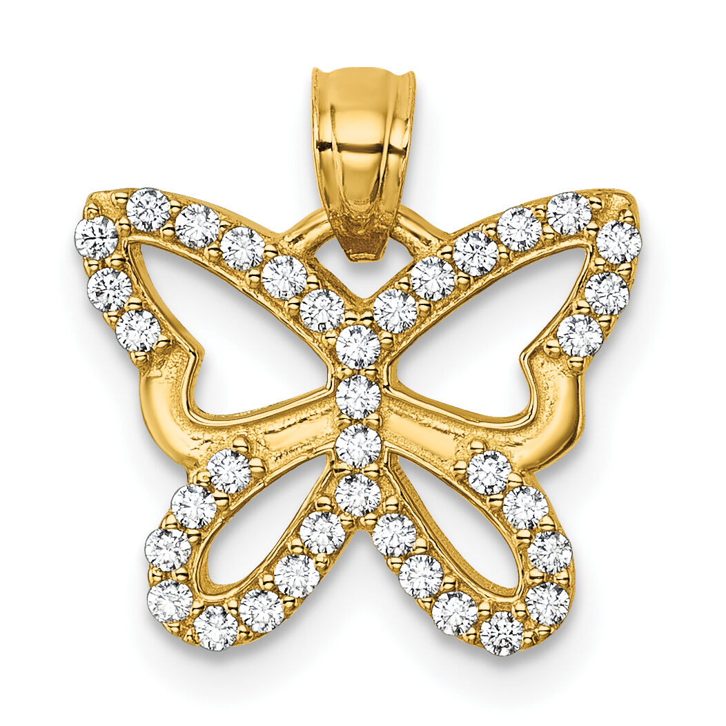 14k Polished CZ Open Wing Butterfly Pendant-K10024