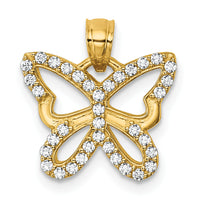 14k Polished CZ Open Wing Butterfly Pendant-K10024