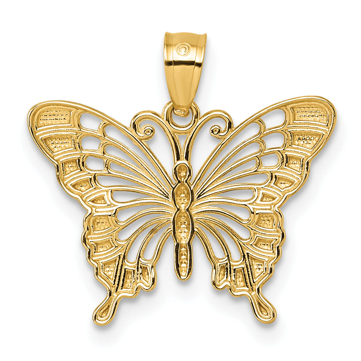 14k & Rhodium Diamond Cut Polished Butterfly Pendant-K10026