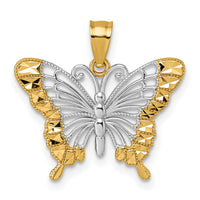 14k & Rhodium Diamond Cut Polished Butterfly Pendant-K10026