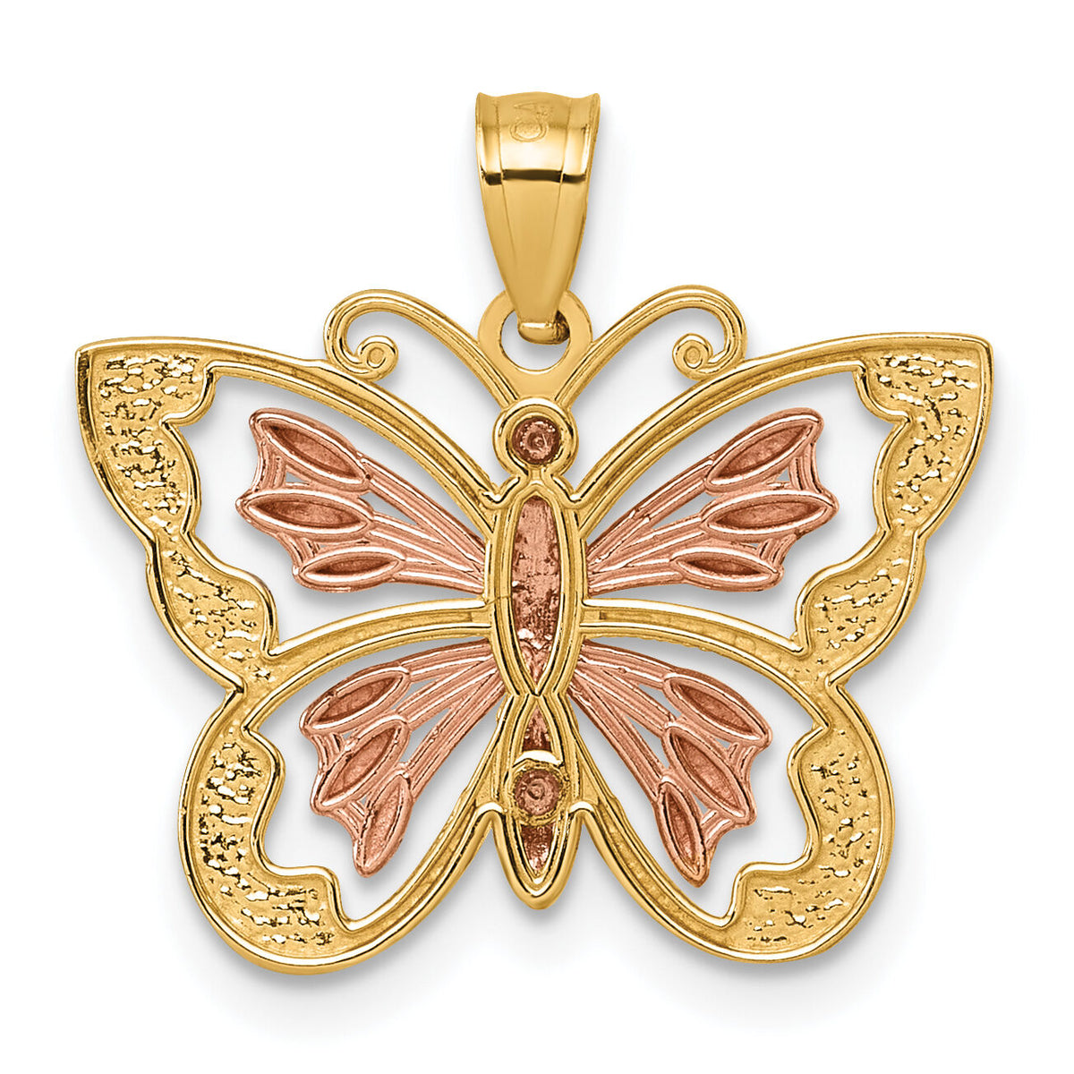 14k Two-tone with White Rhodium D/C Polished Butterfly Pendant-K10027