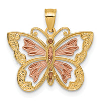 14k Two-tone with White Rhodium D/C Polished Butterfly Pendant-K10027