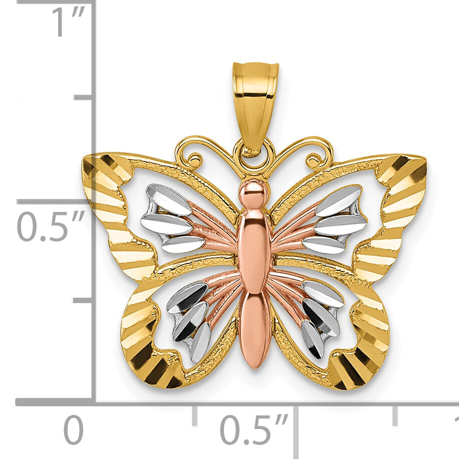 14k Two-tone with White Rhodium D/C Polished Butterfly Pendant-K10027
