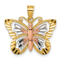 14k Two-tone with White Rhodium D/C Polished Butterfly Pendant-K10027