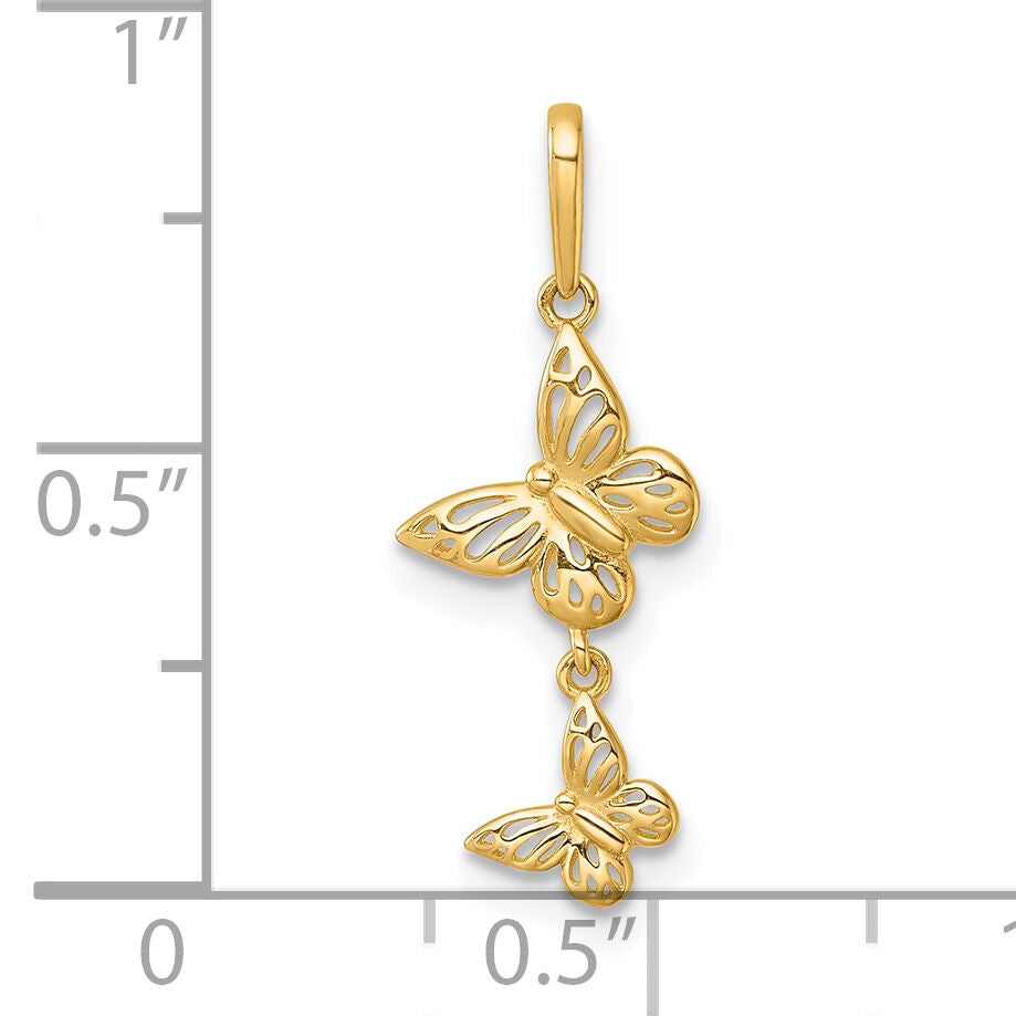 14k Polished Double Butterfly Moveable Dangle Pendant-K10028