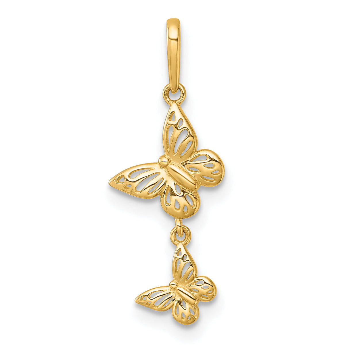 14k Polished Double Butterfly Moveable Dangle Pendant-K10028