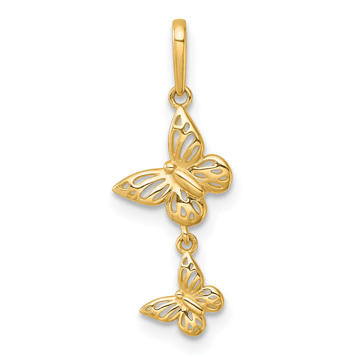 14k Polished Double Butterfly Moveable Dangle Pendant-K10028