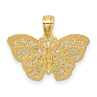 14k Polished w/Rhodium Diamond-cut Filigree Butterfly Pendant-K10029