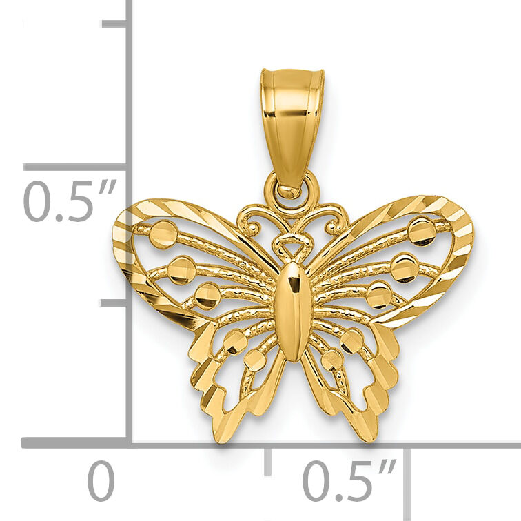 14k Polished and Diamond Cut Polished Butterfly Pendant-K10030