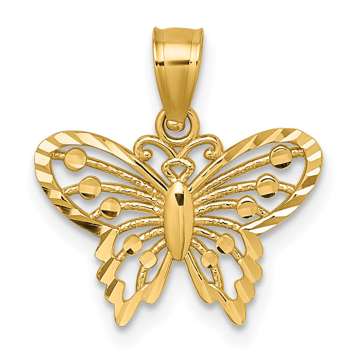 14k Polished and Diamond Cut Polished Butterfly Pendant-K10030